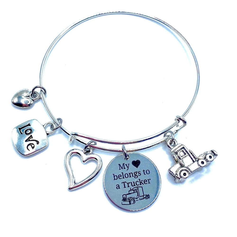 My Heart Belongs To A Trucker Charm Bracelet Truck Driver